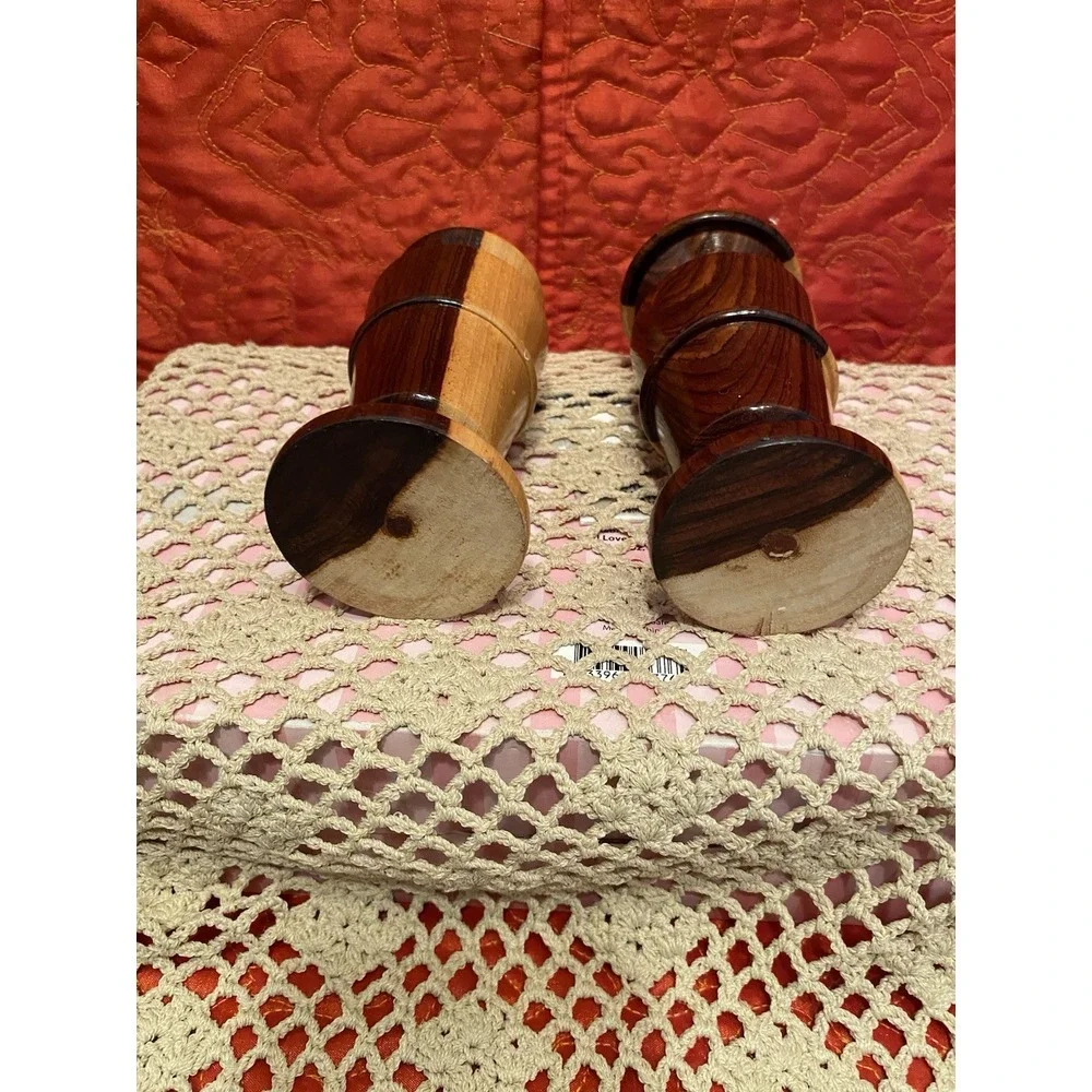 Brown Two tone Wooden Salt/Pepper Shakers) Boho Farmhouse Cottagecore Decor Nice